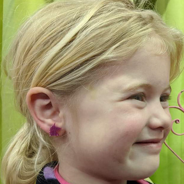 Glitter Unicorn Earrings (Studs) - size comparison ear