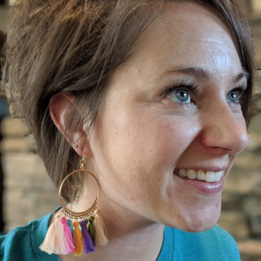 Hoop Multicolor Tassel Earrings (Dangles) - happy customer