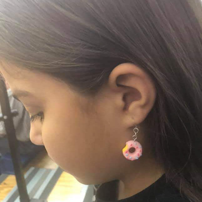 Donut Bite Earrings (Dangles) - size comparison child's ear