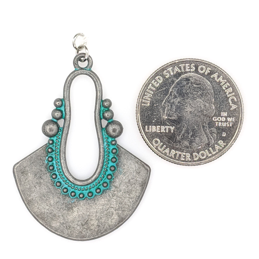 Aztec Bib Earrings (Dangles) - size comparison quarter