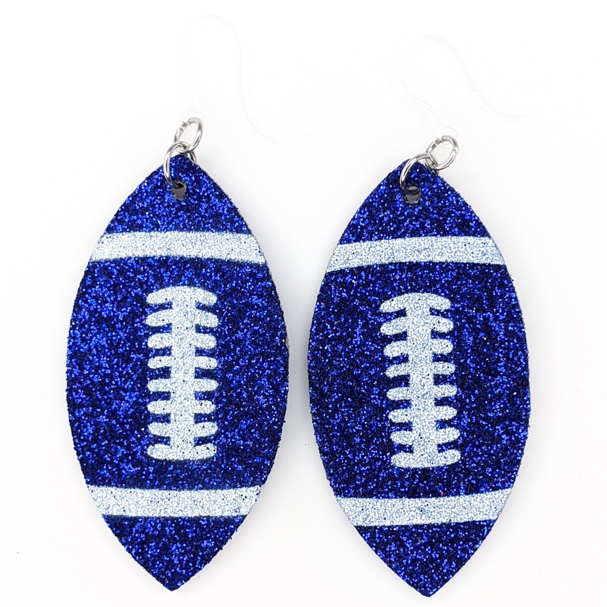 Glitter Football Earrings (Dangles) - blue
