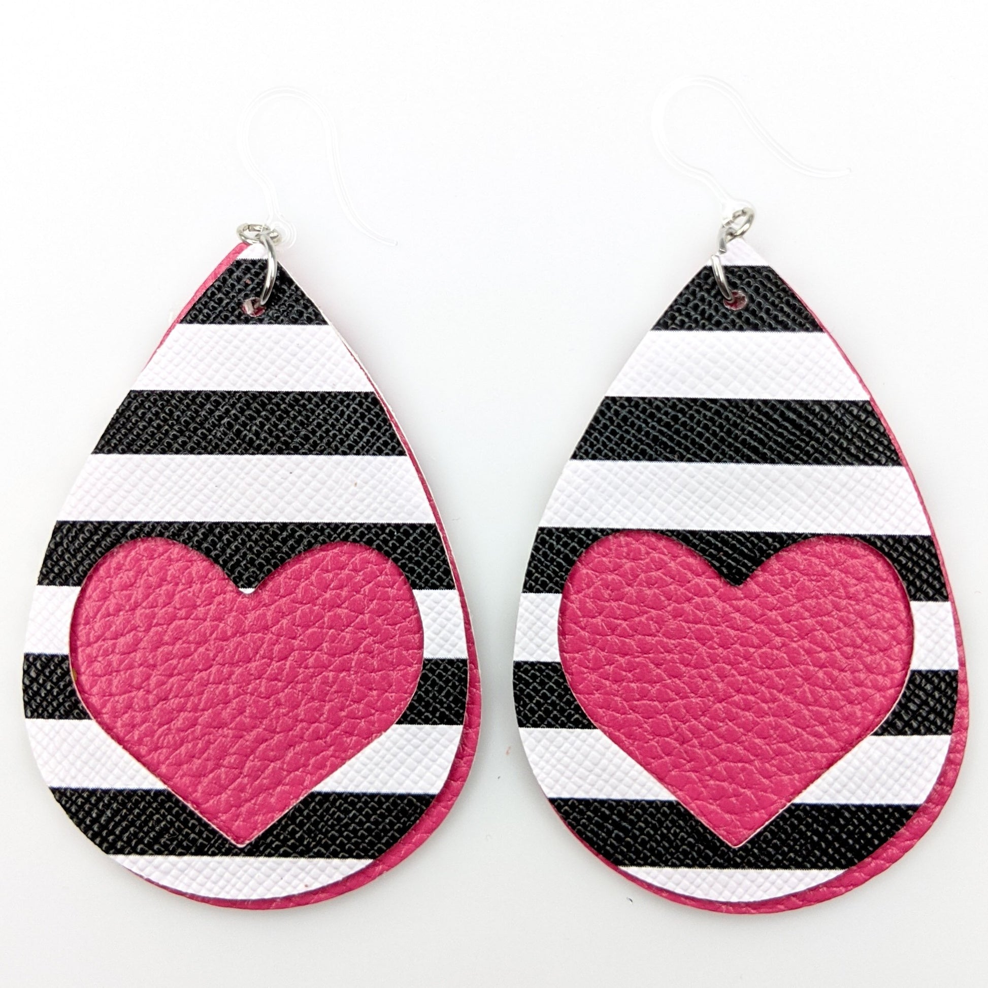 Double Layer Heart Earrings (Teardrop Dangles) - pink