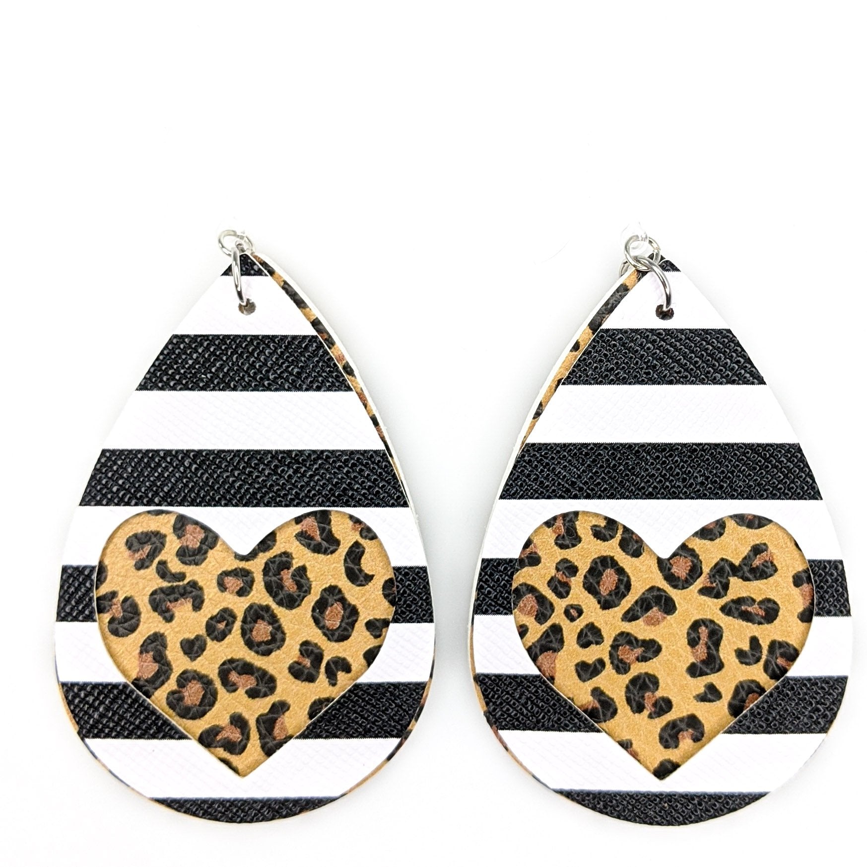 Double Layer Heart Earrings (Teardrop Dangles) - leopard