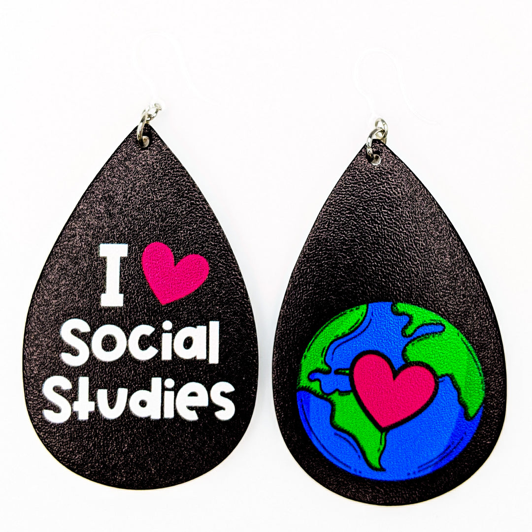 I Love Social Studies Earrings (Teardrop Dangles)