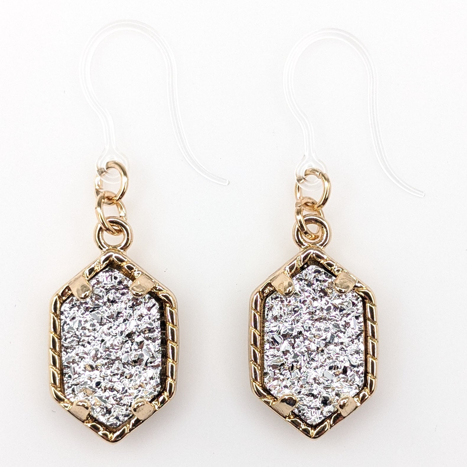 Petite Faux Druzy Drop Earrings (Dangles) - silver/gold