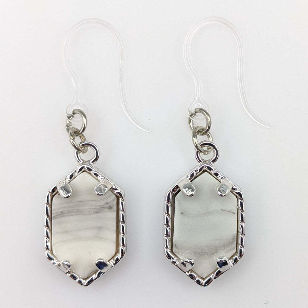 Faux Stone Drop Earrings (Dangles) - white/silver