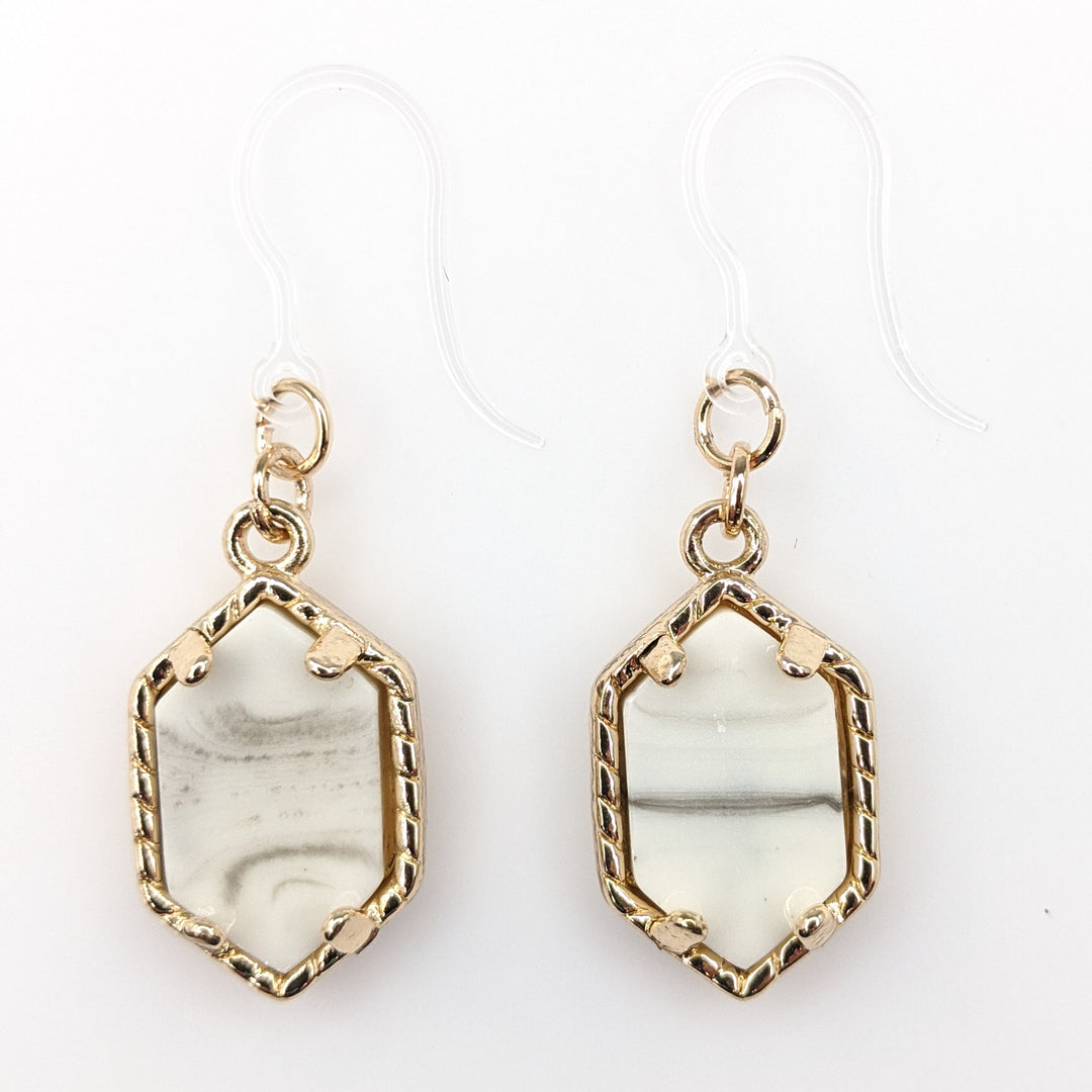 Faux Stone Drop Earrings (Dangles) - white/gold