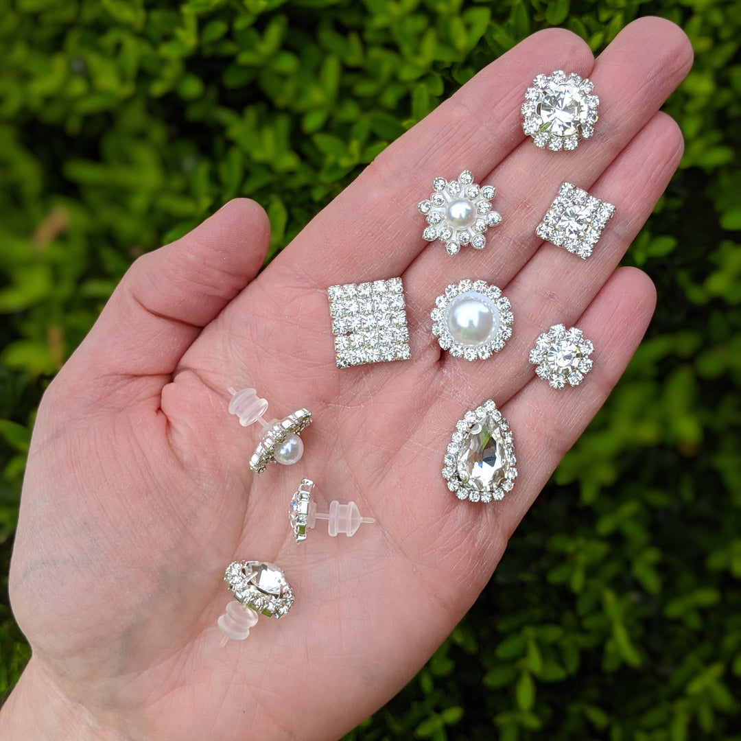 Various faux diamond earrings