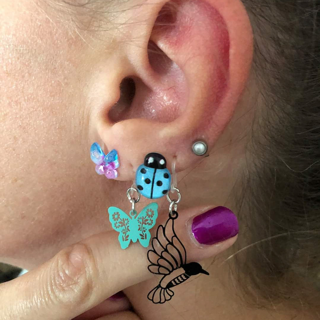 Swarovski Lilia stud earrings Butterfly, Blue, Rhodium plated