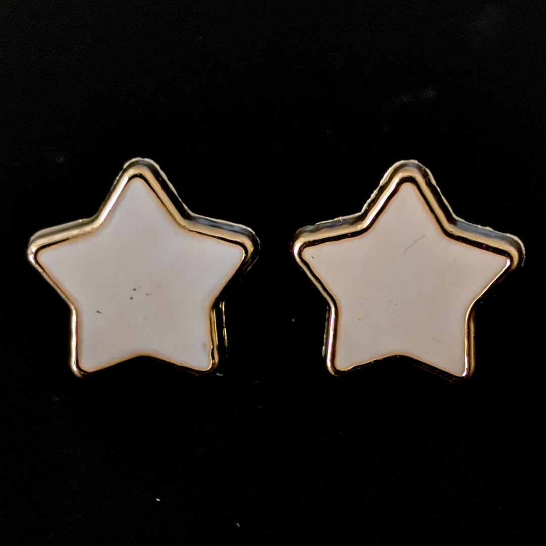 Gold Rimmed Star Earrings (Studs) - white