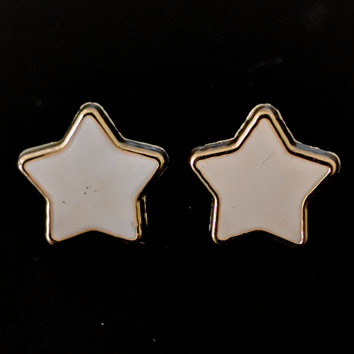 Gold Rimmed Star Earrings (Studs) - white