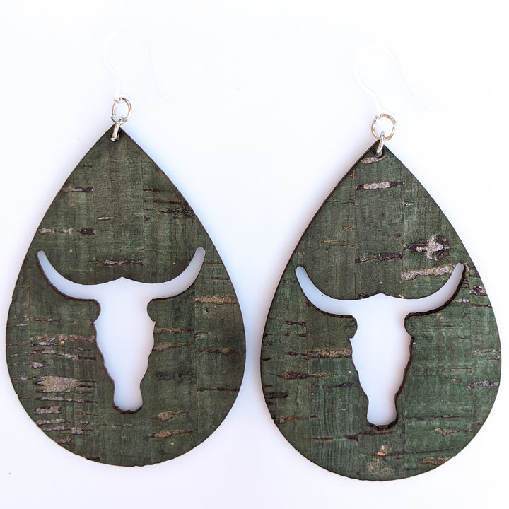 Cork Longhorn Earrings (Teardrop Dangles)
