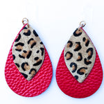 Double Layer Leopard Print Earrings (Teardrop Dangles) - red