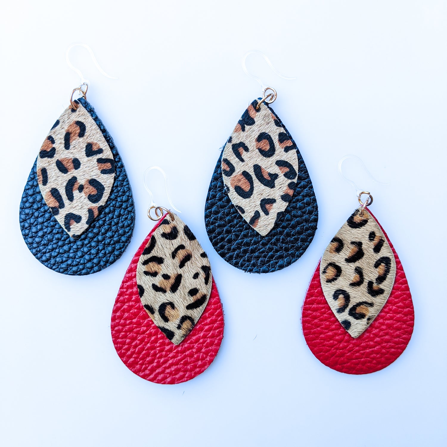 Double Layer Leopard Print Earrings (Teardrop Dangles) - all colors