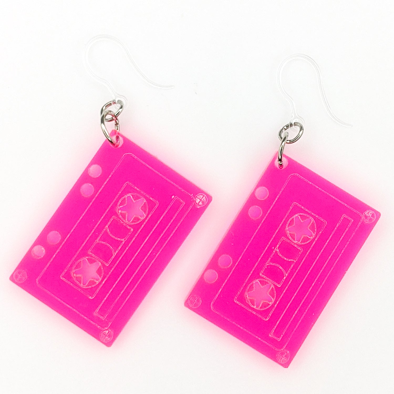Cassette Tape Earrings (Dangles) - pink