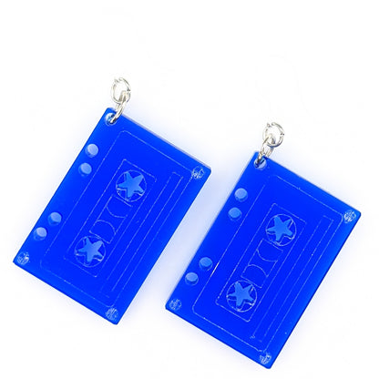 Cassette Tape Earrings (Dangles) - blue