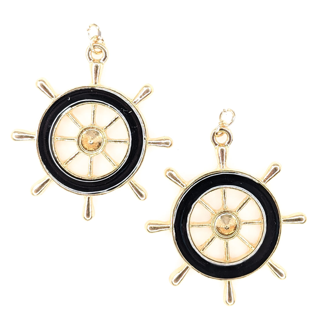 Ship Wheel Earrings (Dangles) - black