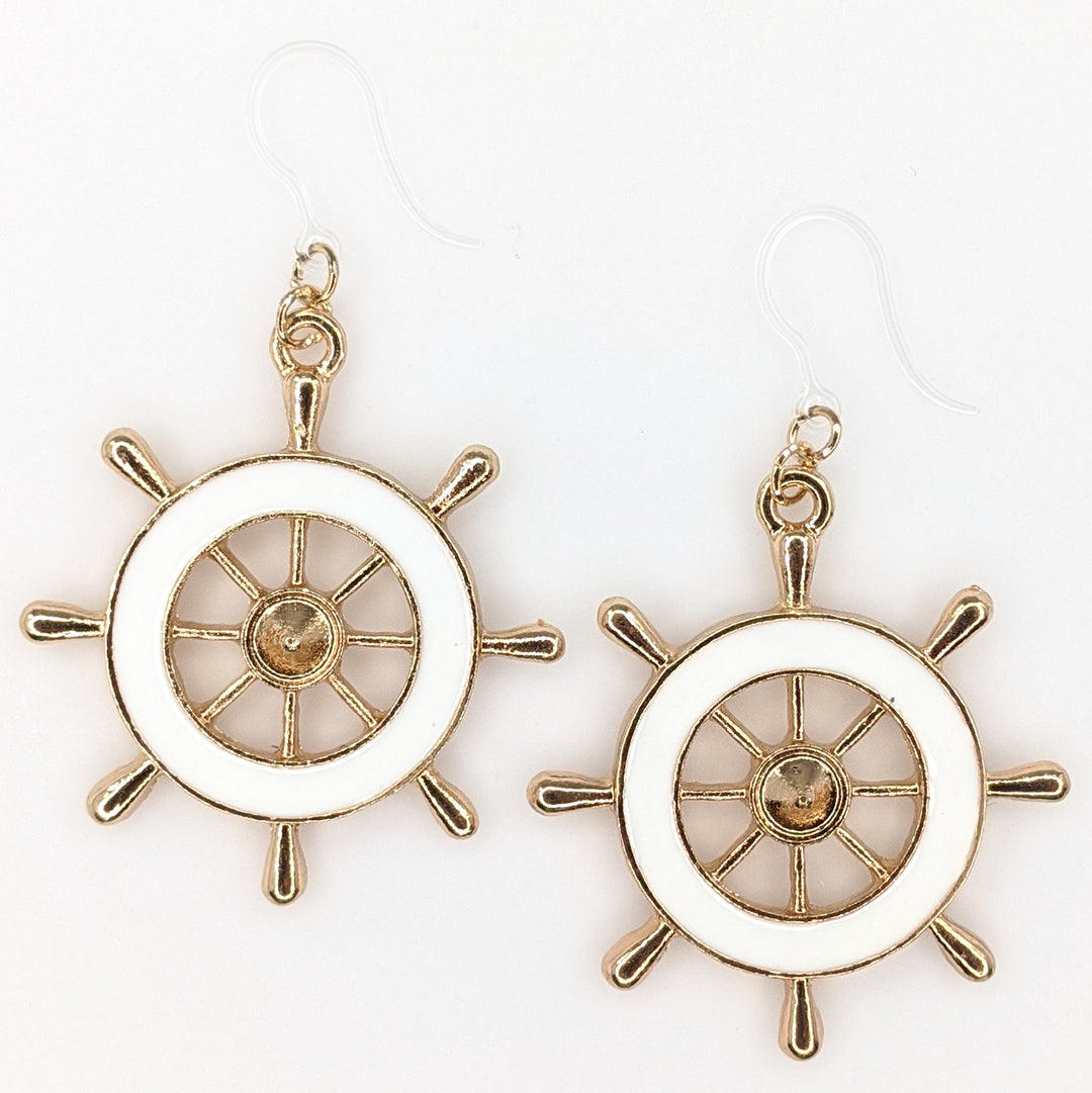 Ship Wheel Earrings (Dangles) - white