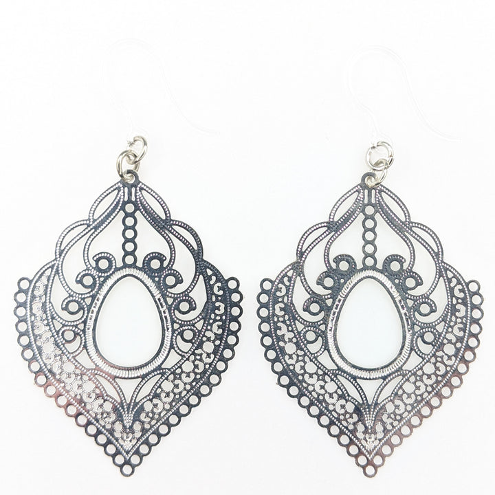 Lace Pendant Earrings (Dangles) - silver
