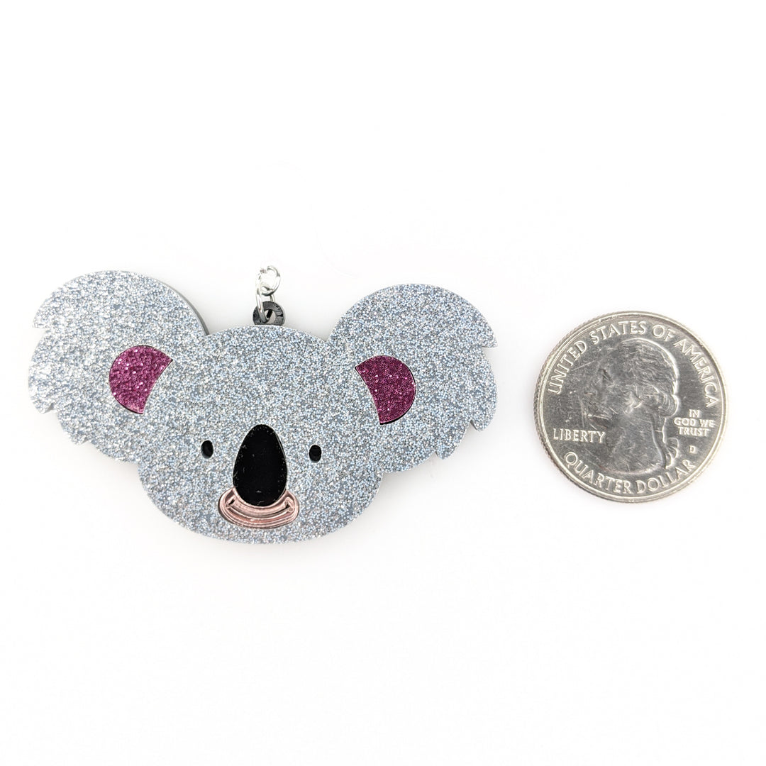 Exaggerated Koala Earrings (Dangles) - size comparison quarter