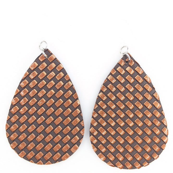 Textured Grid Earrings (Teardrop Dangles) - copper
