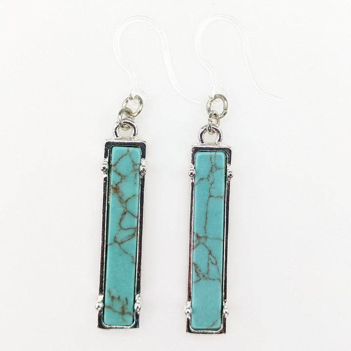 Faux Stone Bar Earrings (Dangles) - turquoise/silver