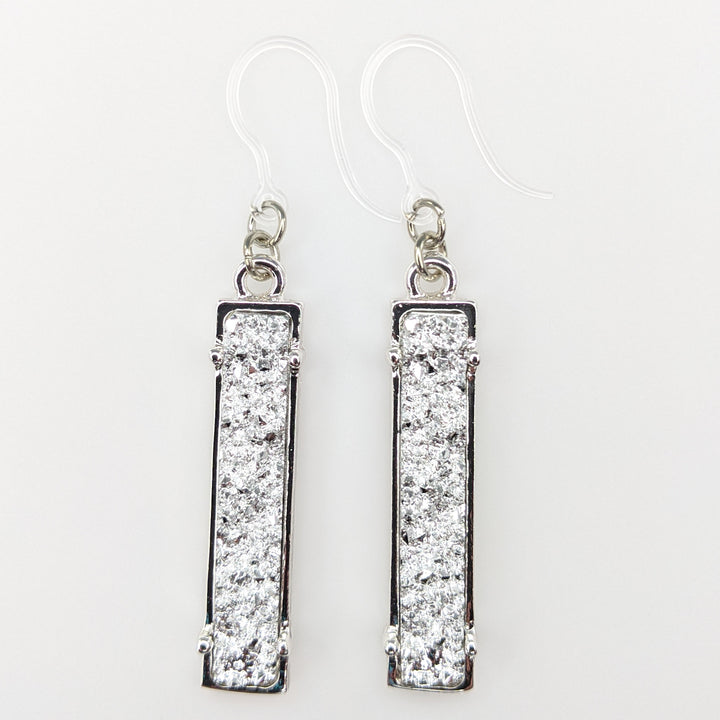 Faux Druzy Bar Earrings (Dangles) - silver/silver