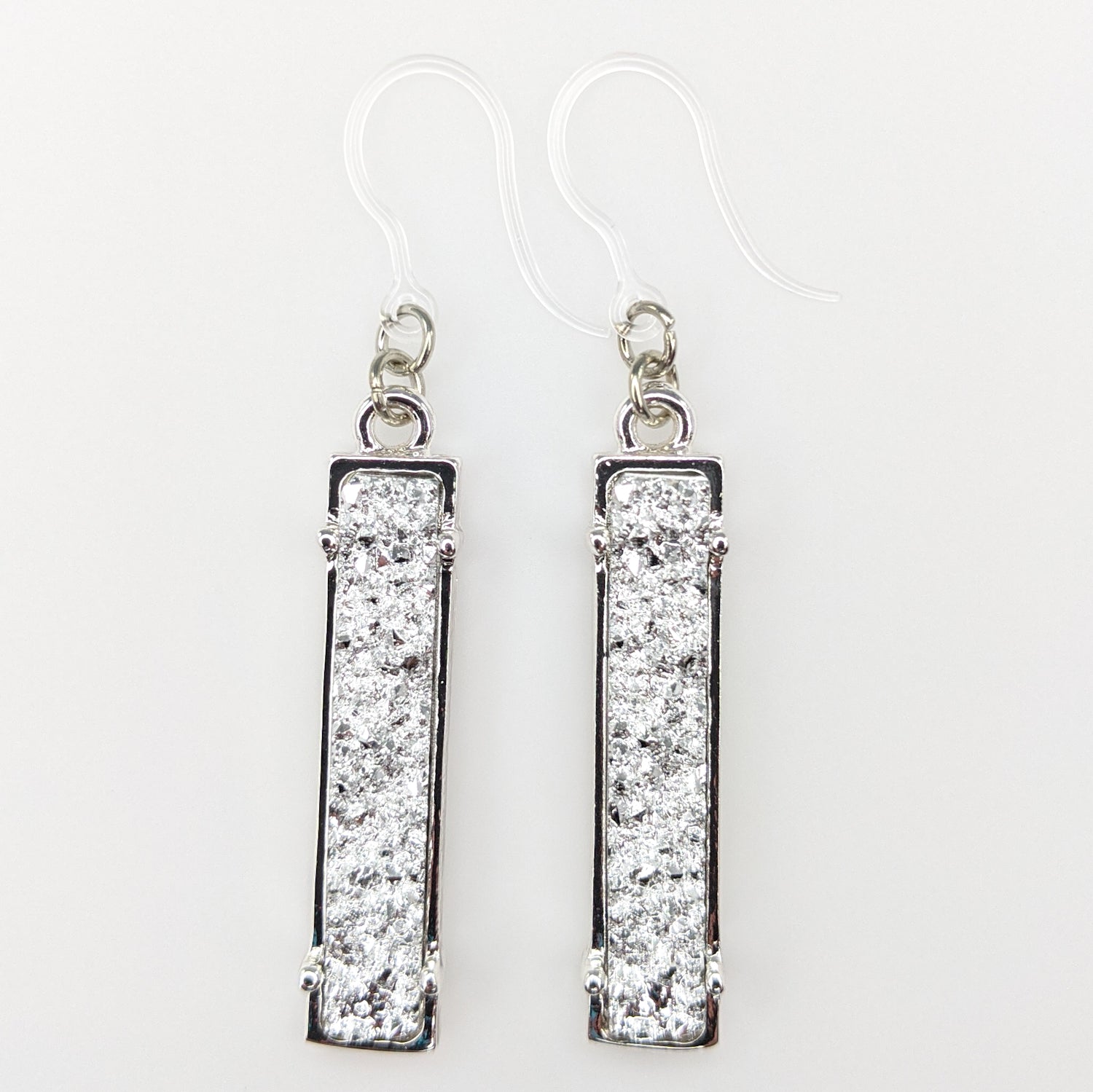 Faux Druzy Bar Earrings (Dangles) - silver/silver