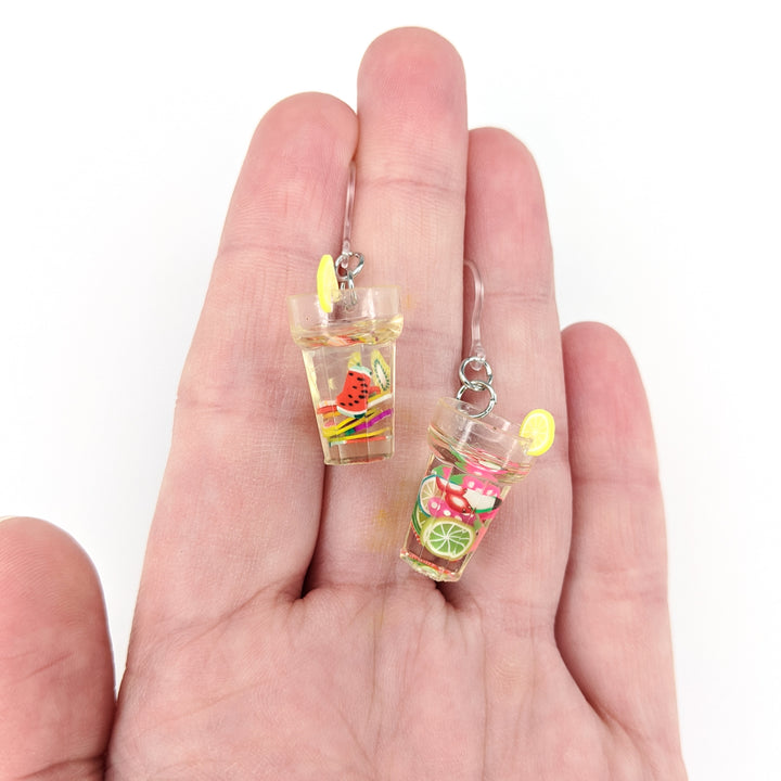 Fruit Drink Earrings (Dangles) - size comparison hand