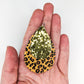 Double Layer Glitter Leopard Earrings (Teardrop Dangles) - size comparison hand