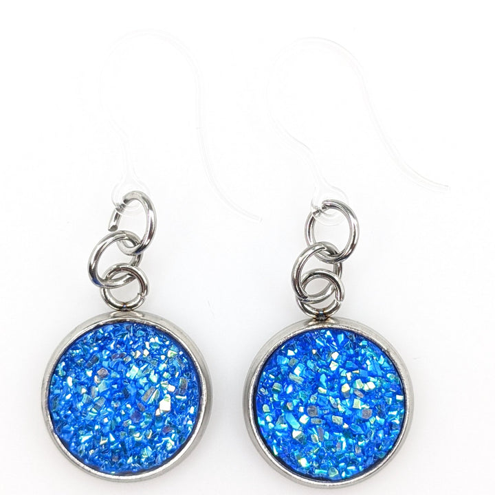 Silver Plated Faux Druzy Earrings (Dangles) - light blue
