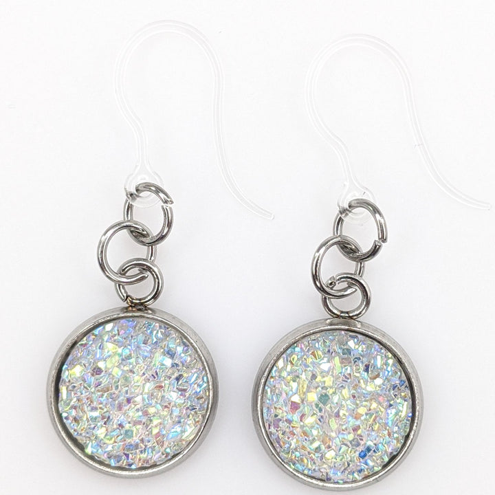 Silver Plated Faux Druzy Earrings (Dangles) - faux diamond