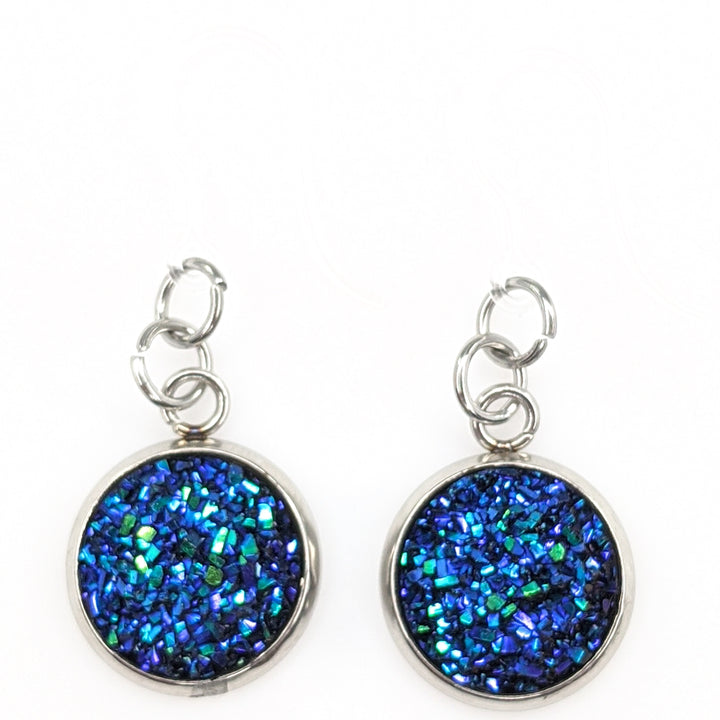 Silver Plated Faux Druzy Earrings (Dangles)- blue
