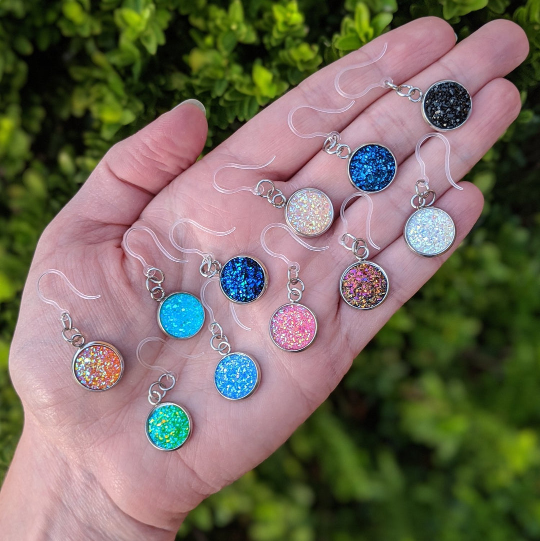Silver Plated Faux Druzy Earrings (Dangles) - various colors