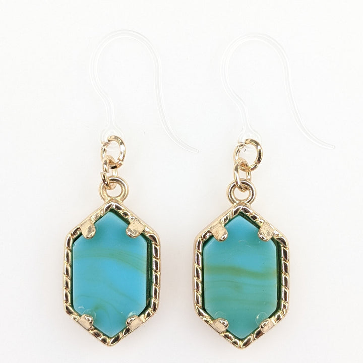 Faux Stone Drop Earrings (Dangles) - turquoise/gold