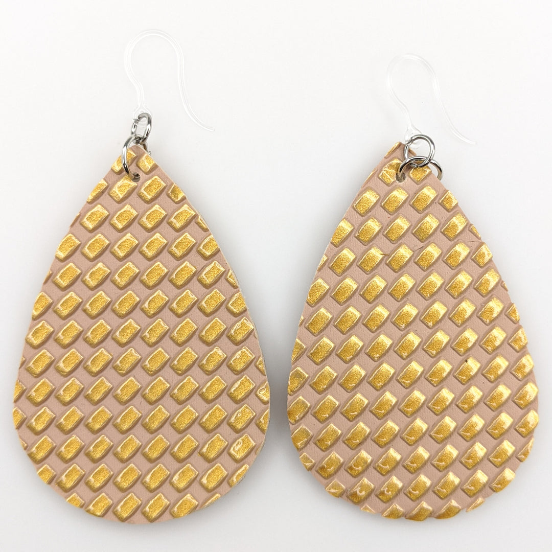 Textured Grid Earrings (Teardrop Dangles) - gold