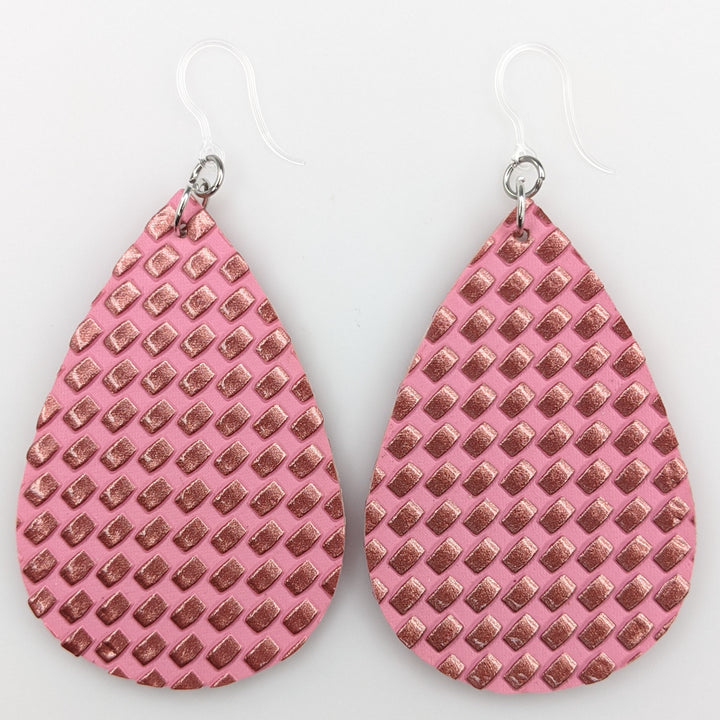 Textured Grid Earrings (Teardrop Dangles) - pink