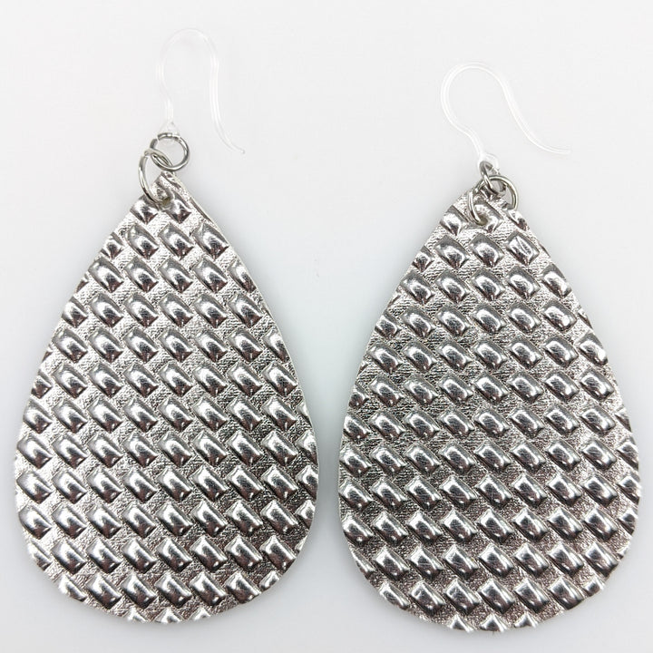 Textured Grid Earrings (Teardrop Dangles) - silver