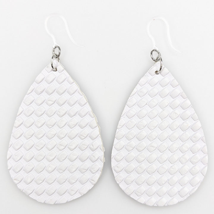 Textured Grid Earrings (Teardrop Dangles) - white