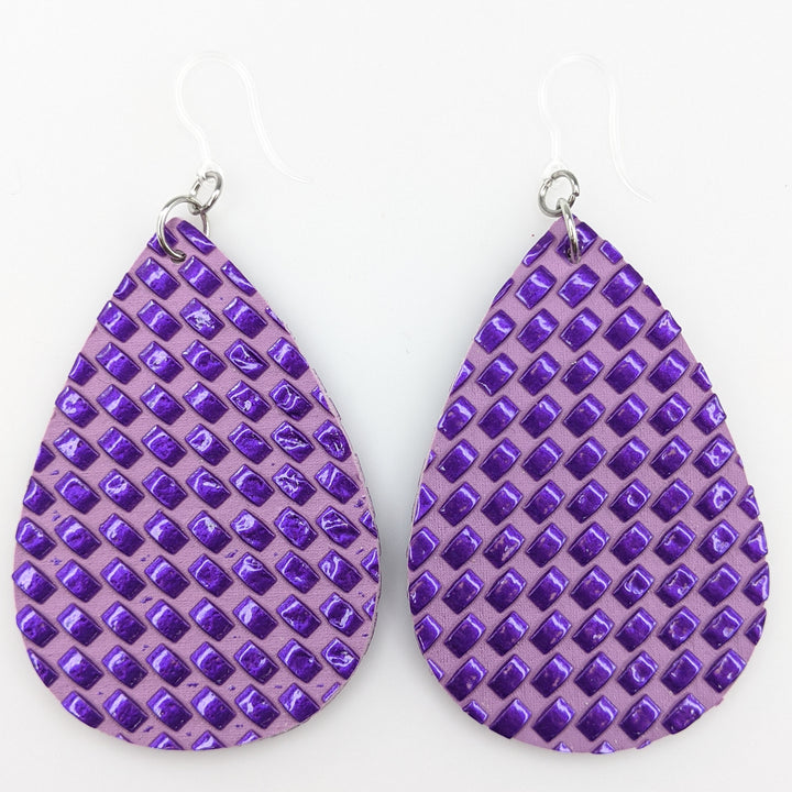 Textured Grid Earrings (Teardrop Dangles) - purple