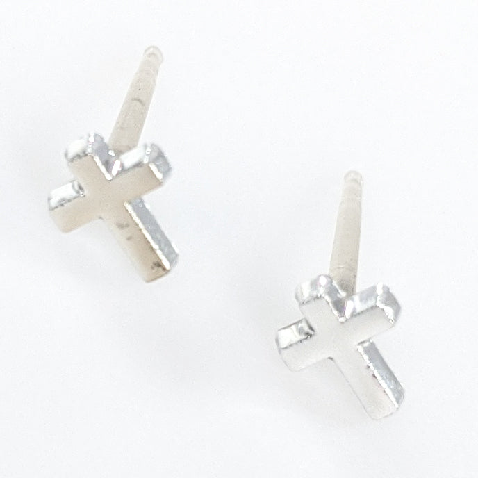 Tiny Silver Cross Earrings (Studs)
