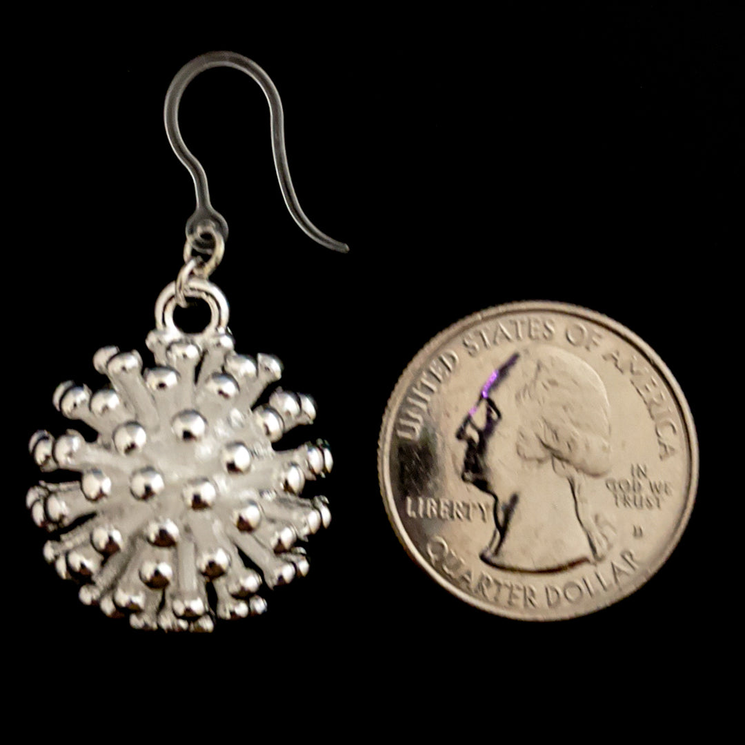 Silver Dandelion Earrings (Dangles) - size comparison quarter