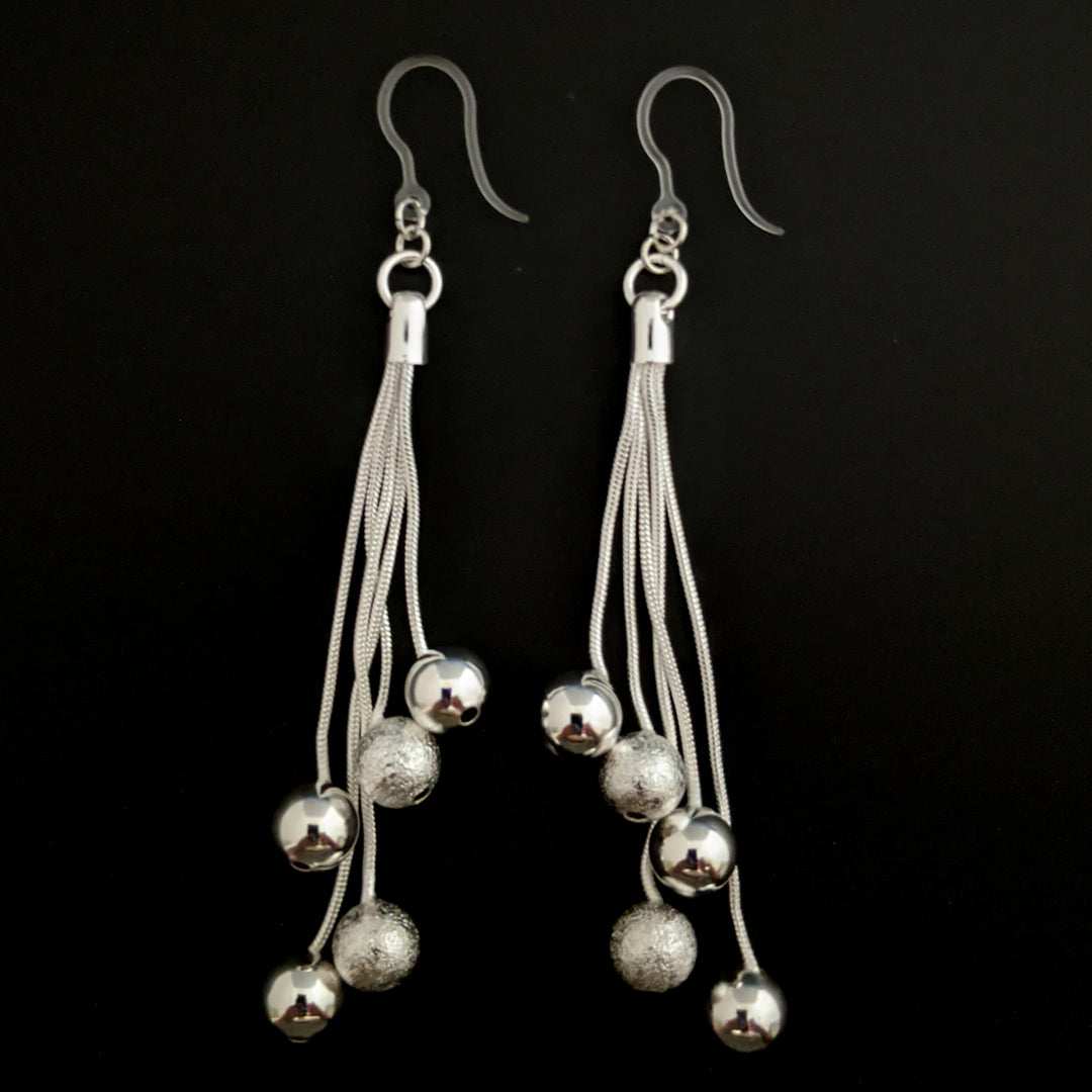 Silver Rope Ball Earrings (Dangles)