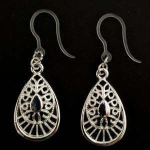 Silver Decorative Teardrop Earrings (Dangles)