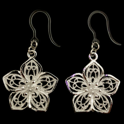 Silver Decorative Flower Earrings (Dangles) 