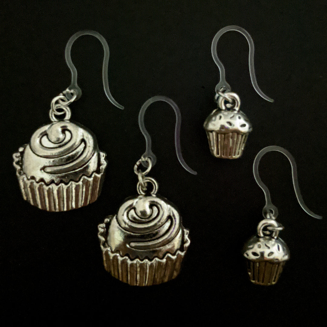 Silver Cupcake Earrings (Dangles) - all sizes