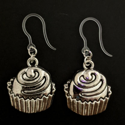 Silver Cupcake Earrings (Dangles) - large