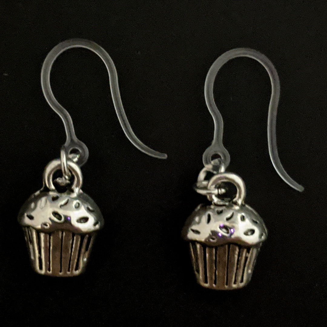 Silver Cupcake Earrings (Dangles) - small