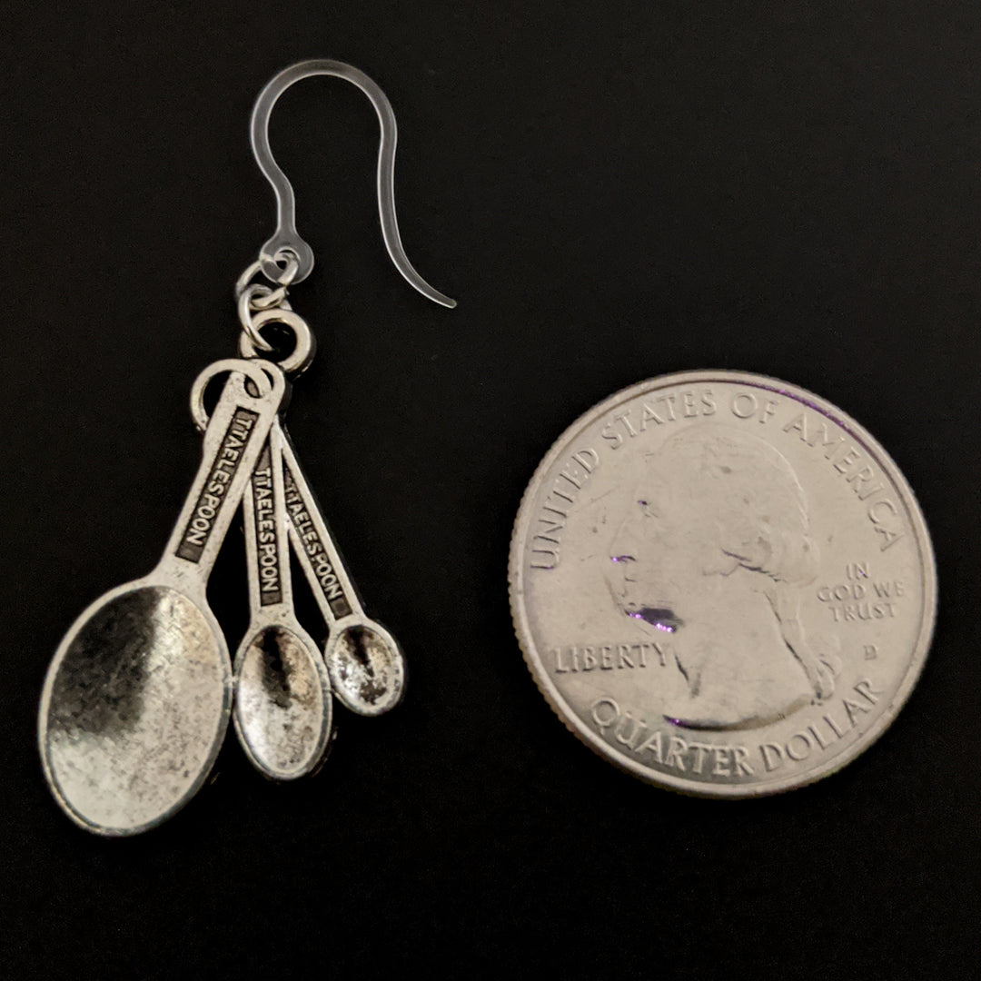 Measuring Spoon Earrings (Dangles) - size comparison quarter