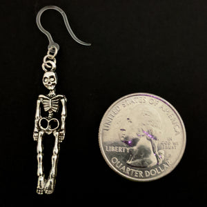 Silver Skeleton Earrings (Dangles) - size comparison quarter